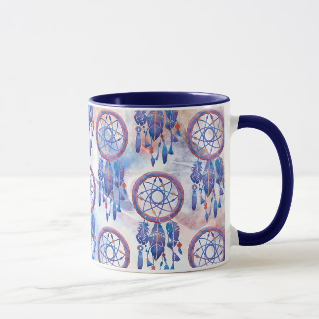 Caneca Blue Watercolor Dreamcatcher Modern Boho (Direita)