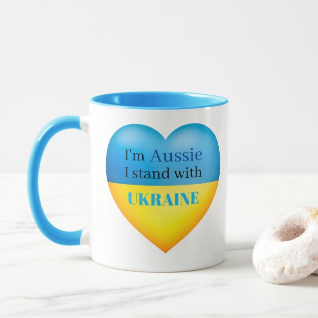 Caneca Blue Yellow Australian I Stand with Ucrânia Mug (Com Donut)