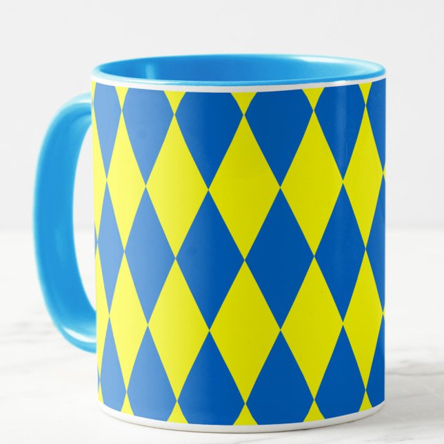 Caneca Blue Yellow Harlequin Checkered Design  (Criador carregado)