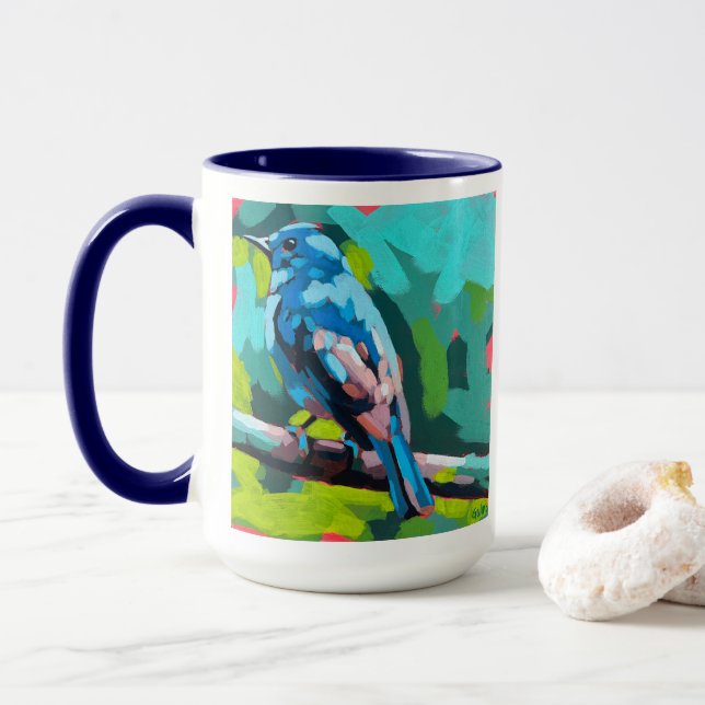 Caneca Bluebird Painting - Gift for Bird Lovers (Com Donut)