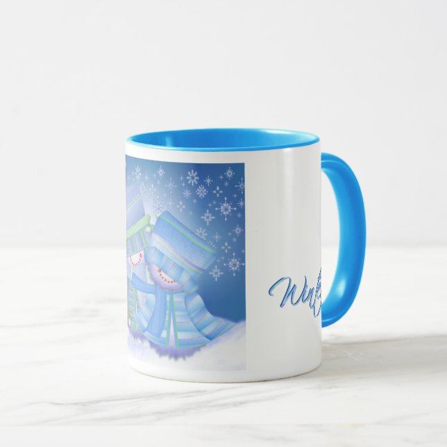 Caneca Blues de inverno de Natal giro (Frente Esquerda)