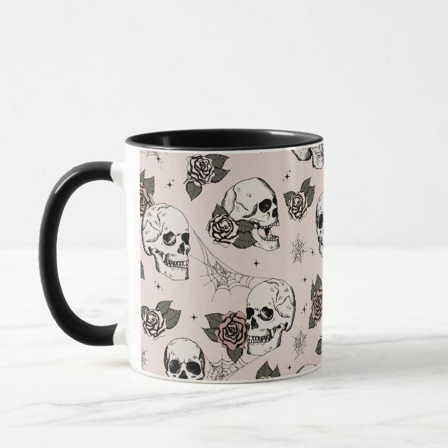 Caneca Blush Pink Gótico Skulls e Rosas Halloween (Esquerda)