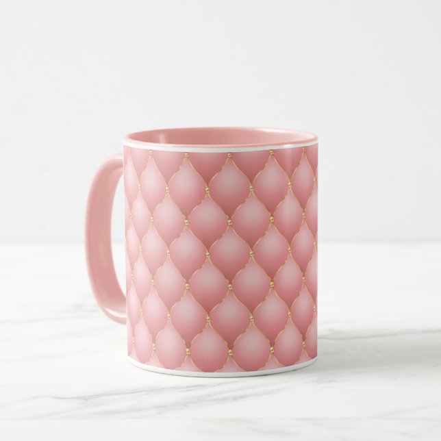 Caneca Blush Pink Rose Gold Diamond Tufted Coffes Mug (Frente Esquerda)