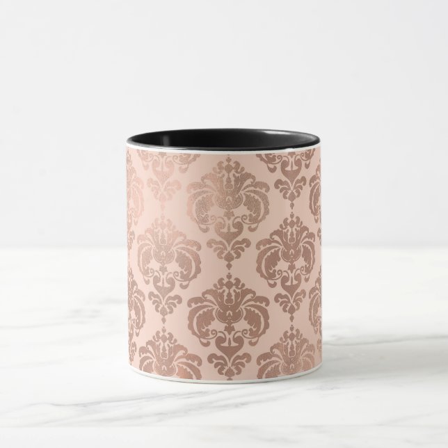 Caneca Blush Rosa Dourado Rosa Glam Moderno Damask (Centro)