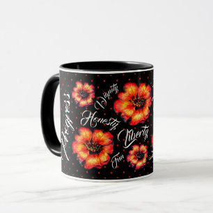 Caneca Boas Condições de Vida Flores e Pontos Escarlate a