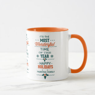 Caneca Boas festas design de texto verde & alaranjado