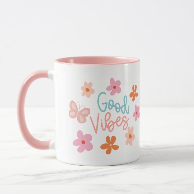 Caneca Boas vibrações, flores e caneca-borboleta (Esquerda)