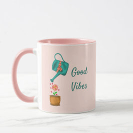Caneca Boas vibrações: lata giratória com flor rosa