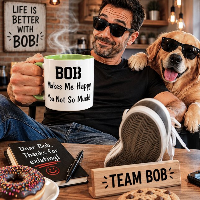 Caneca Bob Me Faz Feliz Presente Personalizado Nome (Criador carregado)