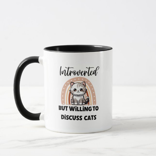 Caneca Boho Arco-íris de Gatinho Fofo Gráfico "Introverti (Esquerda)