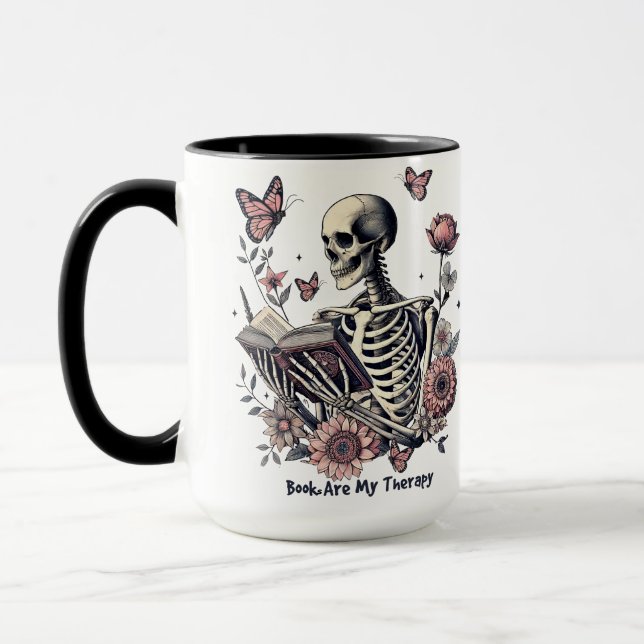 Caneca Boho Bookish Skeleton Spooky Cute Vibes Café (Esquerda)