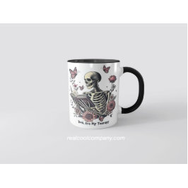 Caneca Boho Bookish Skeleton Spooky Cute Vibes Café