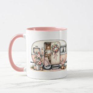 Caneca Boho Camper com Floral Wreath & Pastels Rosa