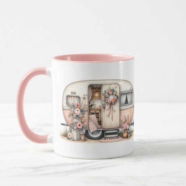 Caneca Boho Camper com Floral Wreath & Pastels Rosa (Esquerda)