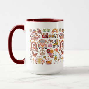 Caneca Boho Daisy Flowers Retro Groovy Floral design