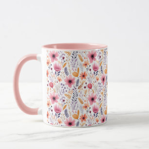 Caneca Boho Flor de Campo Rosa Laranja Roxo Coral Floral