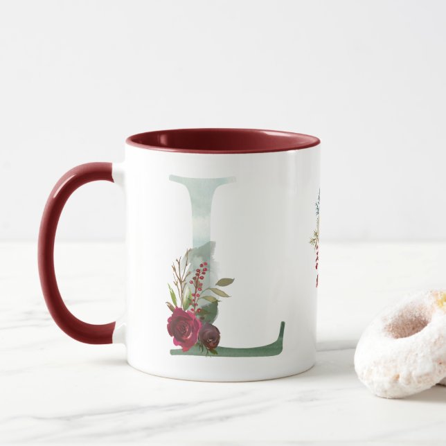 Caneca Boho Floral Monograma L Café (Com Donut)