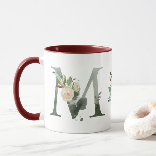 Caneca Boho Floral Monograma M Café (Com Donut)