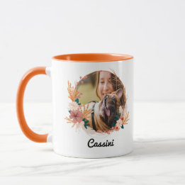 Caneca Boho Floral Wreath Name Dog Photo Mug