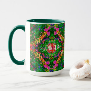 Caneca Boho Personalizado Padrão Inspirividade Verde