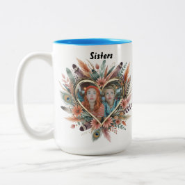 Caneca Boho Sister Mug with Floral Heart & Names