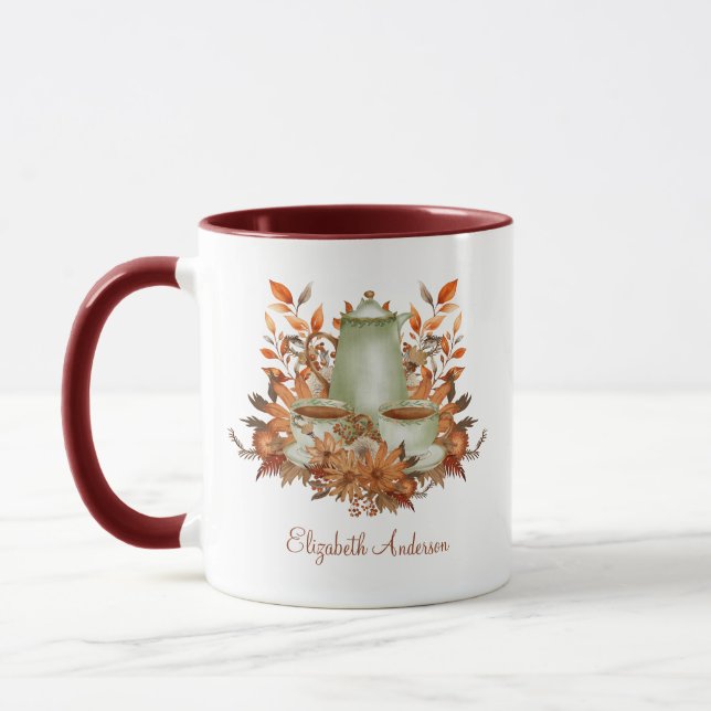 Caneca Boho Terracotta Sage Tea Party Floral QUALQUER EVE (Esquerda)