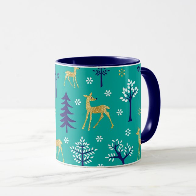 Caneca Boho Trees Dourados Deers Moderno (Frente Esquerda)