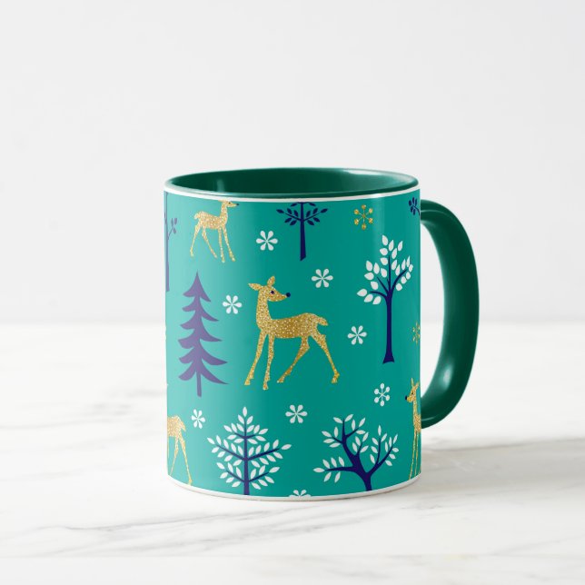 Caneca Boho Trees Dourados Deers Moderno (Frente Esquerda)