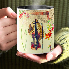 Caneca Boho Violin Flowers Colidem Com Afirmação