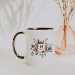 Caneca Boho Watercolor Autumn Floral Monograma Café Mug<br><div class="desc">Tendy personalizou o design. Estas canecas fazem o presente perfeito. Designs florais elegantes inspirados por uma brisa de outono, sidra de maçã quente e Ação de Graças. Ferrugem, ouro, cremson, burgundy e tons azuis de rosas de aquarelas, dahlias e begônias. Tragam as folhas de viragem, suéteres confortáveis e aquele frio...</div>