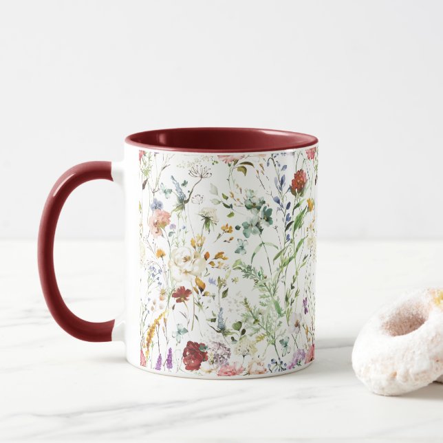 Caneca Boho Wildflower Watercolor Spring  Flower (Com Donut)