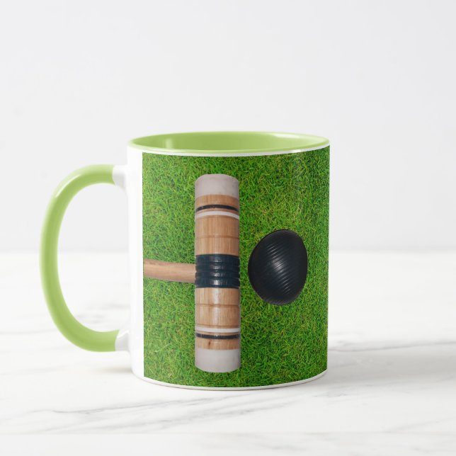 Caneca Bola Croquet, Mallet, Grama Verde (Esquerda)