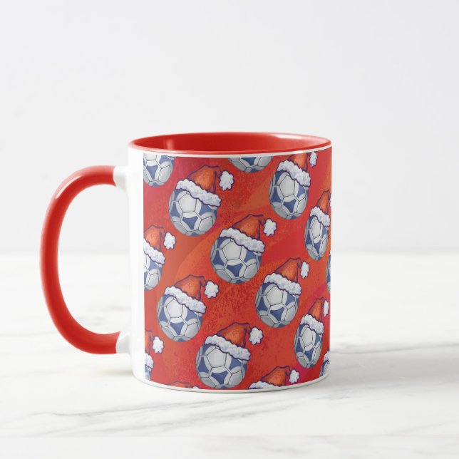 Caneca Bola de Futebol Festivo Azul e Branco, em Vermelho (Esquerda)