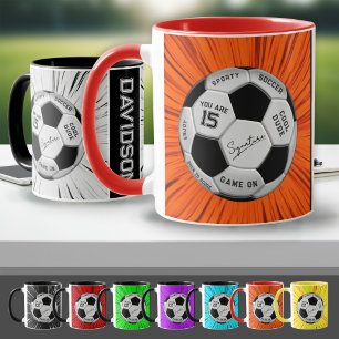 Caneca Bola de Futebol Laranja com Texto Personalizado An