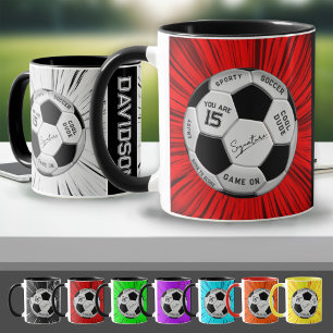 Caneca Bola de Futebol Personalizada Vermelha com Nome e
