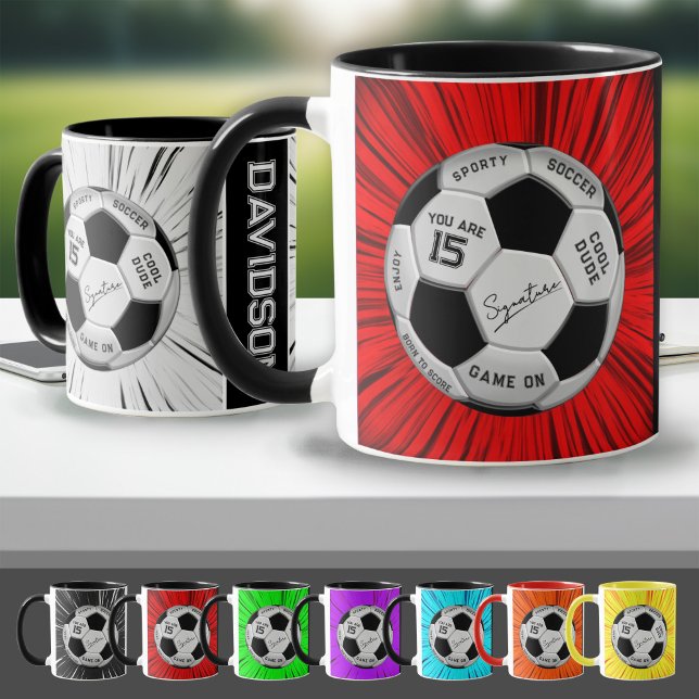 Caneca Bola de Futebol Personalizada Vermelha com Nome e  (Criador carregado)