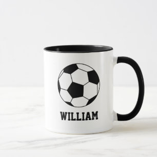 Caneca Bola de Futebol Preta e Branca Adiciona Seu Nome