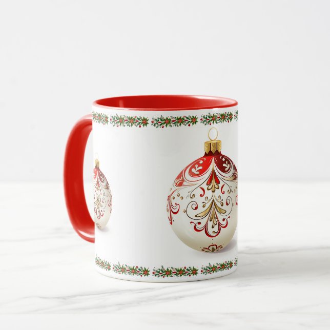 Caneca Bola de natal de Natal clássico e elegante (Frente Esquerda)