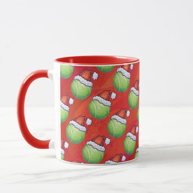 Caneca Bola de tênis em Santa Hat Padrão em Vermelho (Esquerda)