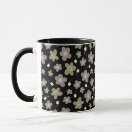 Caneca Bolachas Roxas e Verde-Oliva no Designer Preto