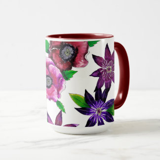 Caneca Bold Anemone & Clematis Watercolor Art Mug