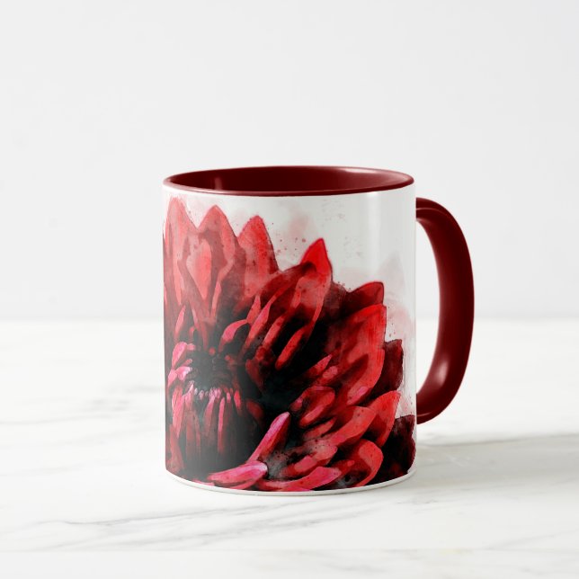 Caneca Bold Dahlia Watercolor Crimson (Frente Esquerda)