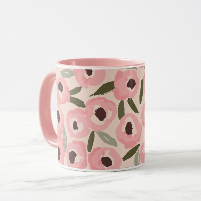 Caneca Bold Inky Floral Pattern | Hand-Drawn Botanical (Frente Esquerda)