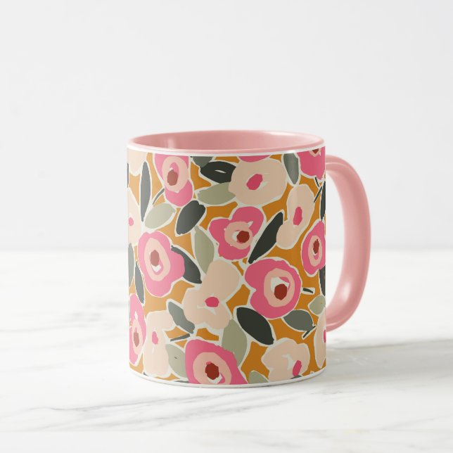 Caneca Bold Inky Floral Pattern | Hand-Drawn Botanical (Frente Esquerda)