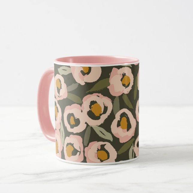 Caneca Bold Inky Floral Pattern | Hand-Drawn Botanical (Frente Esquerda)