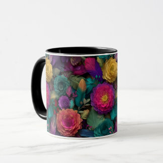 Caneca Bold Vibrant Floral Fantasy Art Gift Botânico