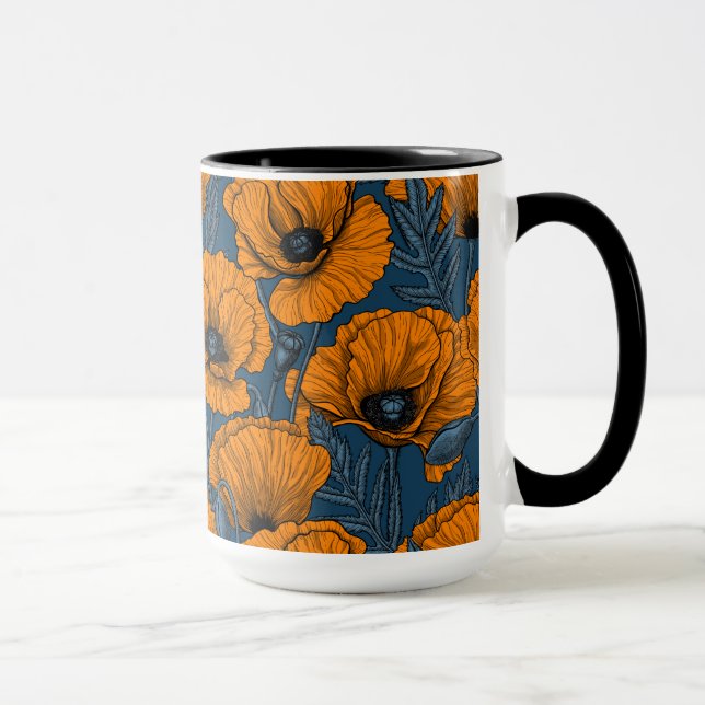 Caneca Bolhas de laranja em azul escuro (Direita)