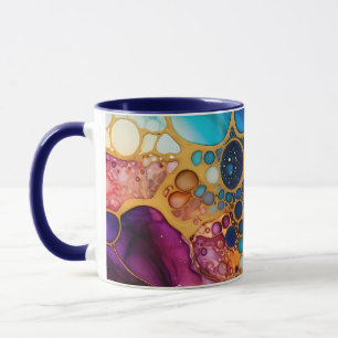 Caneca Bolhas de Tinta e Álcool Azuis, Roxas e Turquesa