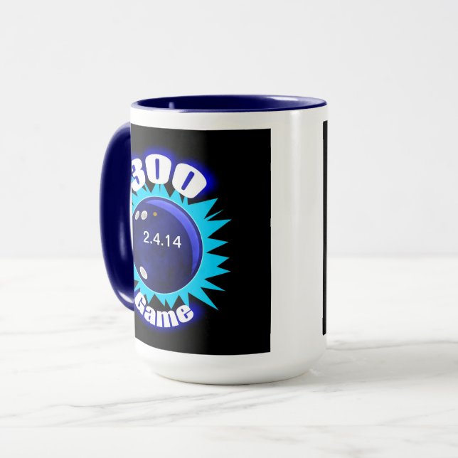Caneca Boliche personalizada de 300 jogos, Gráficos de bo (Frente Esquerda)