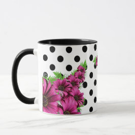 Caneca Bolinhas bonito de flores rosa